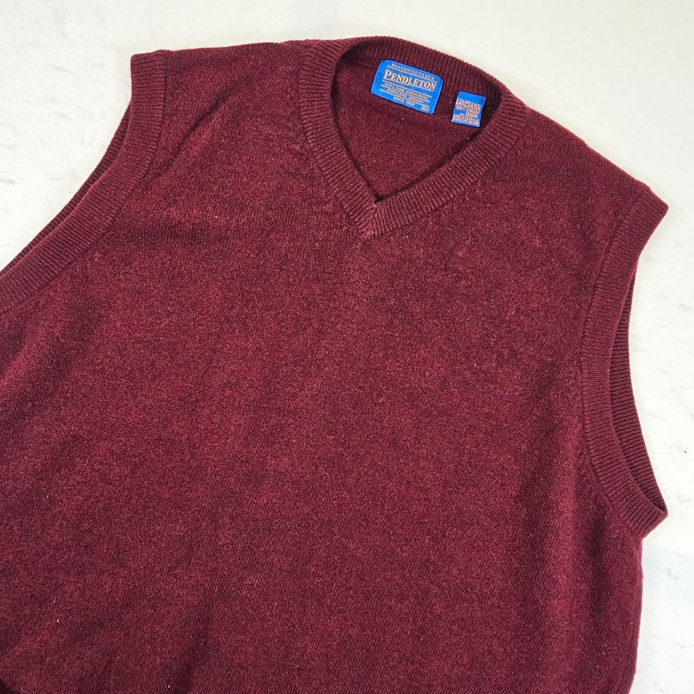 Pendleton Mens XL Burgundy 100% Lambswool V-Neck Sweater Vest Maroon